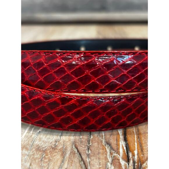 Vintage Magid Red Snakeskin Belt Gold Buckle 80s Glam Statement Belt M